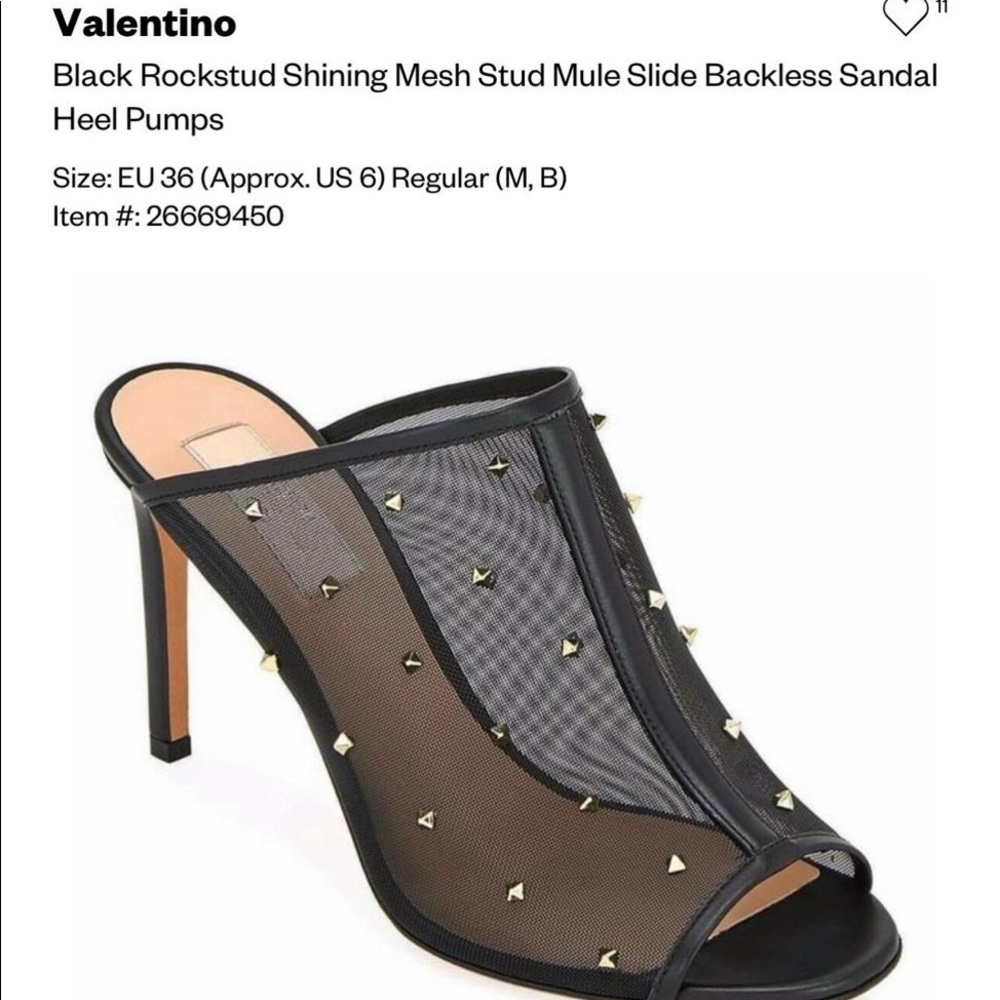 Valentino rockstud black shining mesh stud mule slide backless sandal pumps US 8